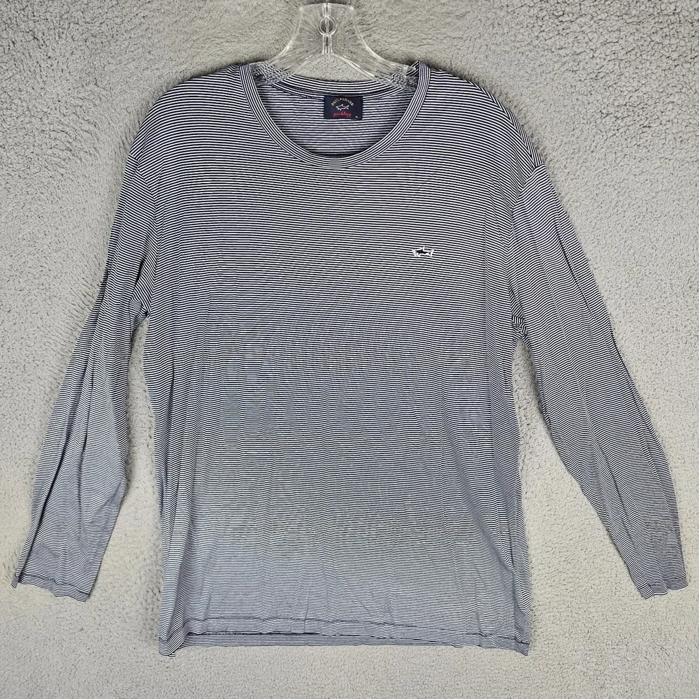 Paul & Shark T-Shirt Men's XL White Blue‎ Striped Long Sleeve Crew Neck Pullover